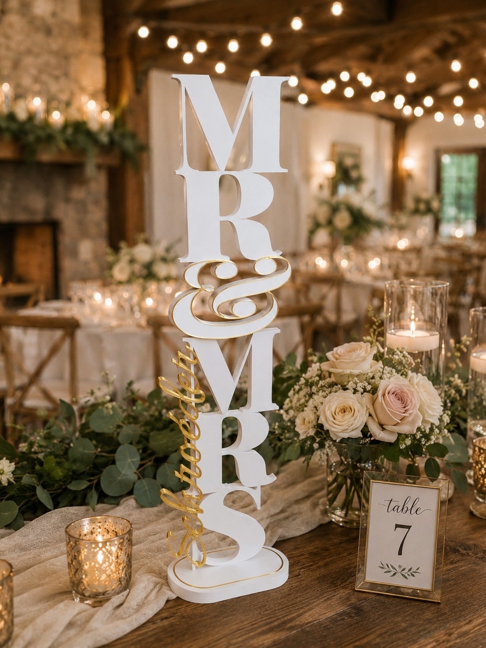 Elegant White & Gold 'MR & MRS' Wedding Table Decor